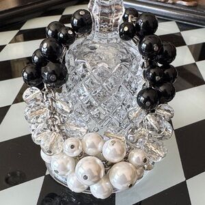 Chunky Bead Bracelet Set in Black, Clear & Pearl